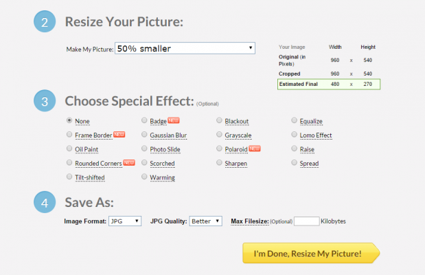 Ridimensionare Immagini Online - PicResize - Esempio Menu