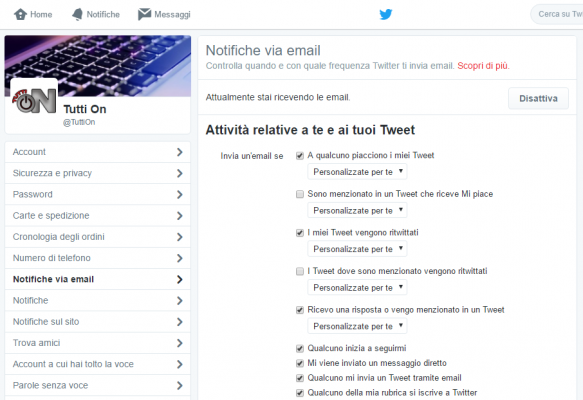 Eliminare Notifiche e-mail Twitter 3
