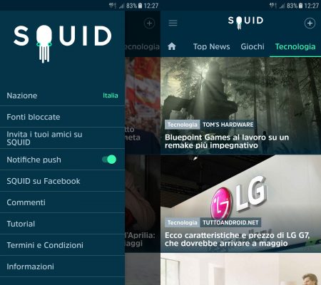 Squid News Menu e Feed Tecnologia