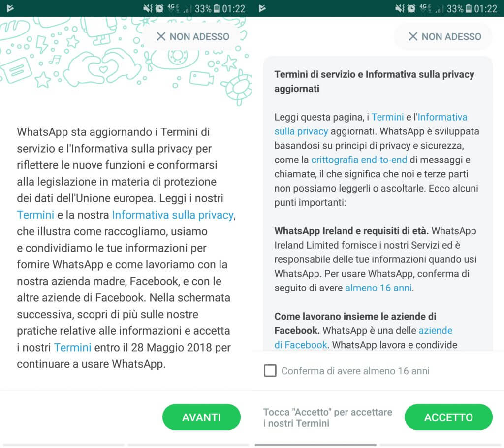 Screenshot Whatsapp - WhatsApp vietato ai minori di 16 anni. Cosa significa realmente?
