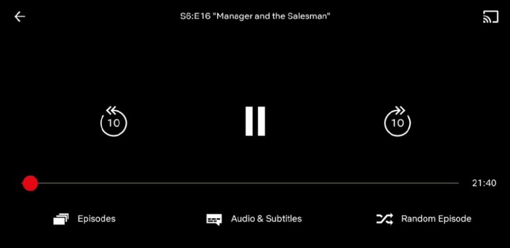 Player netflix con pulsante riproduzione casuale